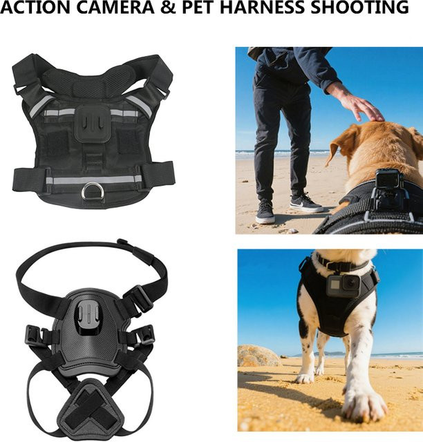 Hundegeschirr Brustgurt Halterung für GoPro und Action-Kameras in Schwarz - Bild 1