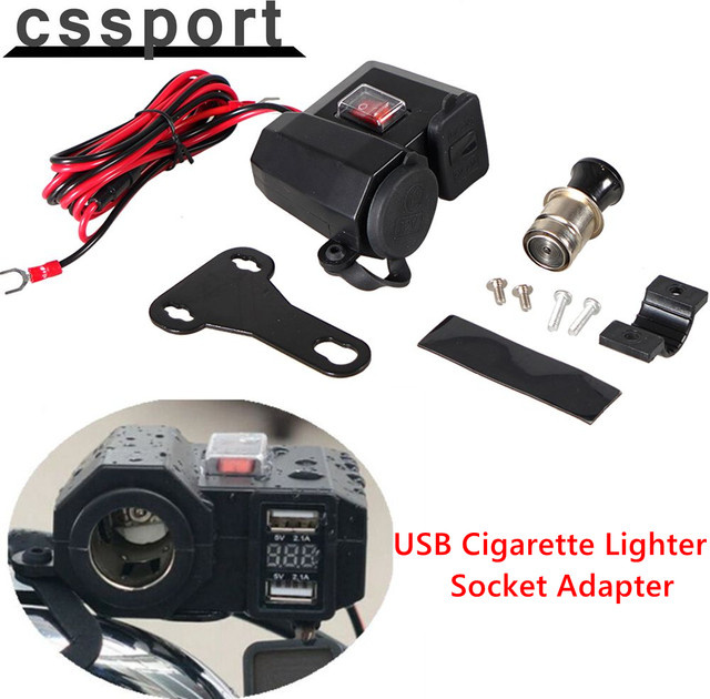 CSSPORT Dual USB Adapter für Motorrad und Roller mit LED Power Display und 12V Zigarettenanzünder Buchse, Wasserdicht, Schwarz - Bild 1