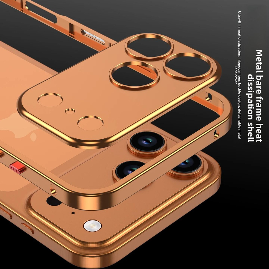 Stoßfeste Handyhülle aus Aluminiumlegierung für Apple iPhone 17 Pro Max und 17 Air in Orange mit Wärmeableitung - Bild 2