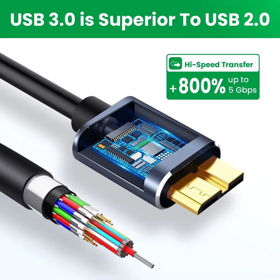 USB C auf Micro B Kabel USB 3.1 in Schwarz für externe Festplatten und Laptops mit geflochtenem Design - Bild 3