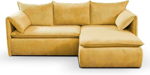 Vente-unique Schlafsofa Teodora in L-Form mit Cord-Bezug, Senfgelb, 230 cm - Bild 1