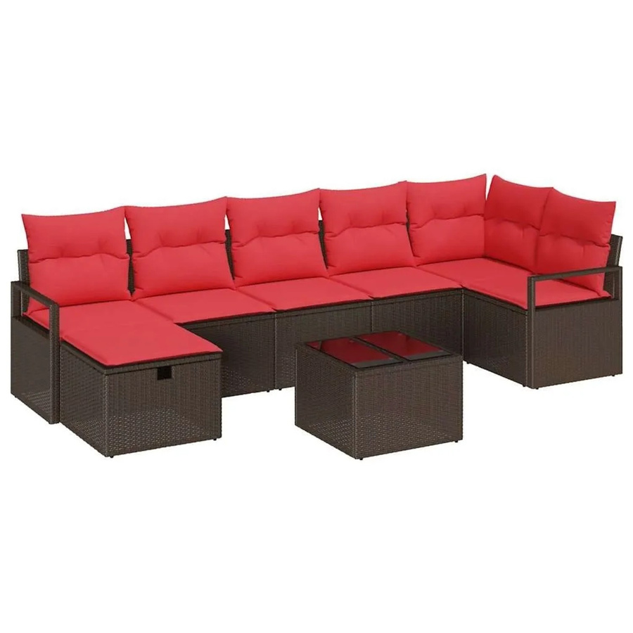 vidaXL Gartenmöbel Set aus Poly-Rattan in Braun und Rot mit Kissen und Stauraum - Bild 2