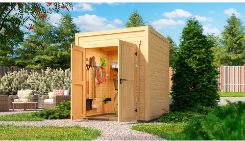 Weka Gartenhaus Batu 1 mit Flachdach aus nordischer Fichte in Natur, B/T: 200 x 200 cm - Bild 2