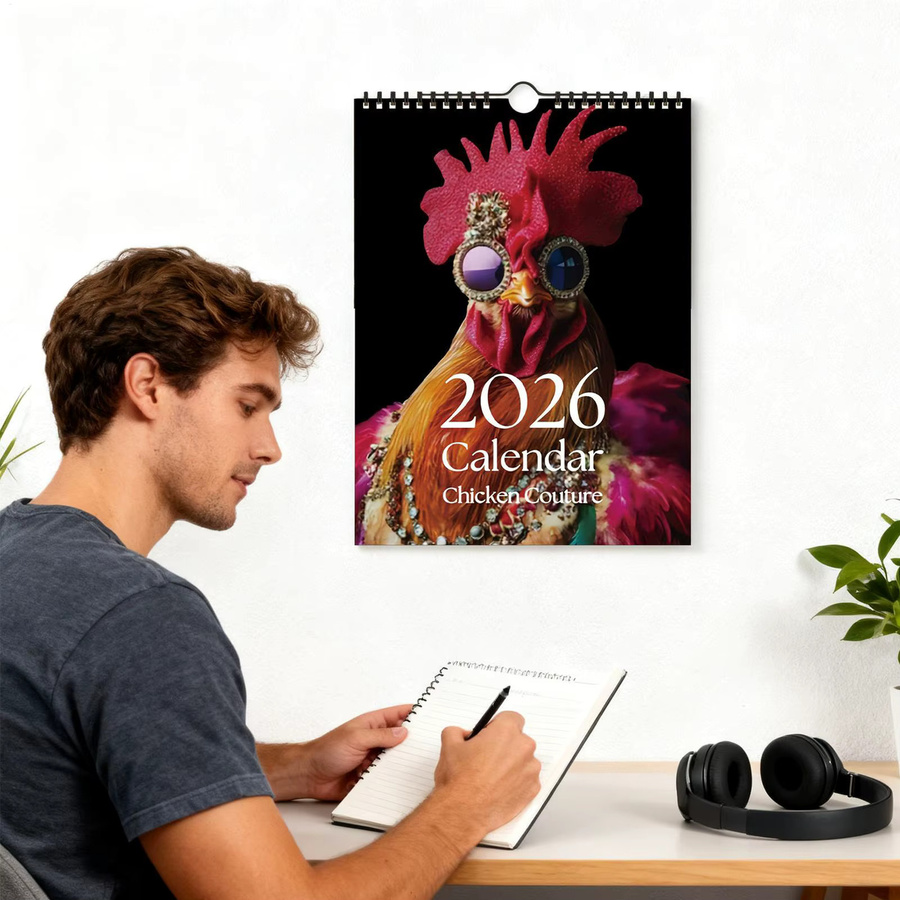 Wandkalender 2026 mit Henne-Motiv in Mehrfarbig, 12 Monate, rustikaler Stil aus Papier - Bild 5