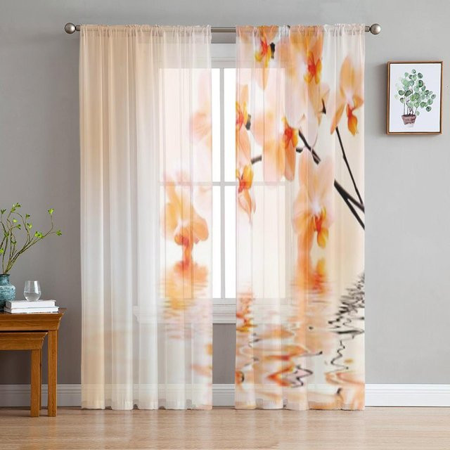 Super Six Transparentes Tüllvorhang mit Orchideenblüten-Design, Weiß, Breite: 135 cm, Höhe: 114 cm - Bild 1