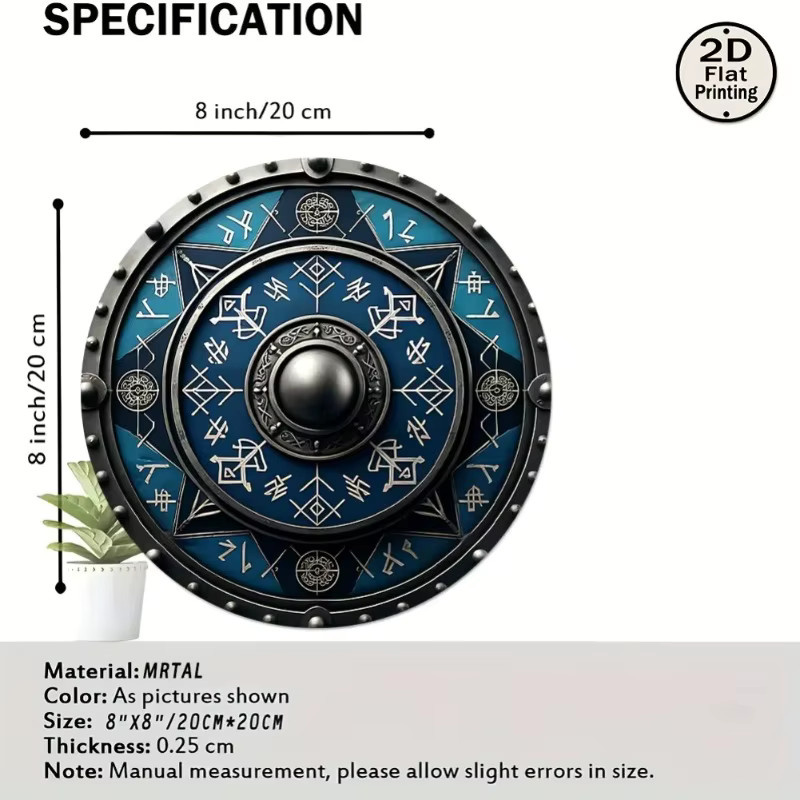 Potdemiel Wikinger-Schild Wandkunst aus Metall, rund, Blau und Schwarz, Durchmesser: 20,3 cm - Bild 3