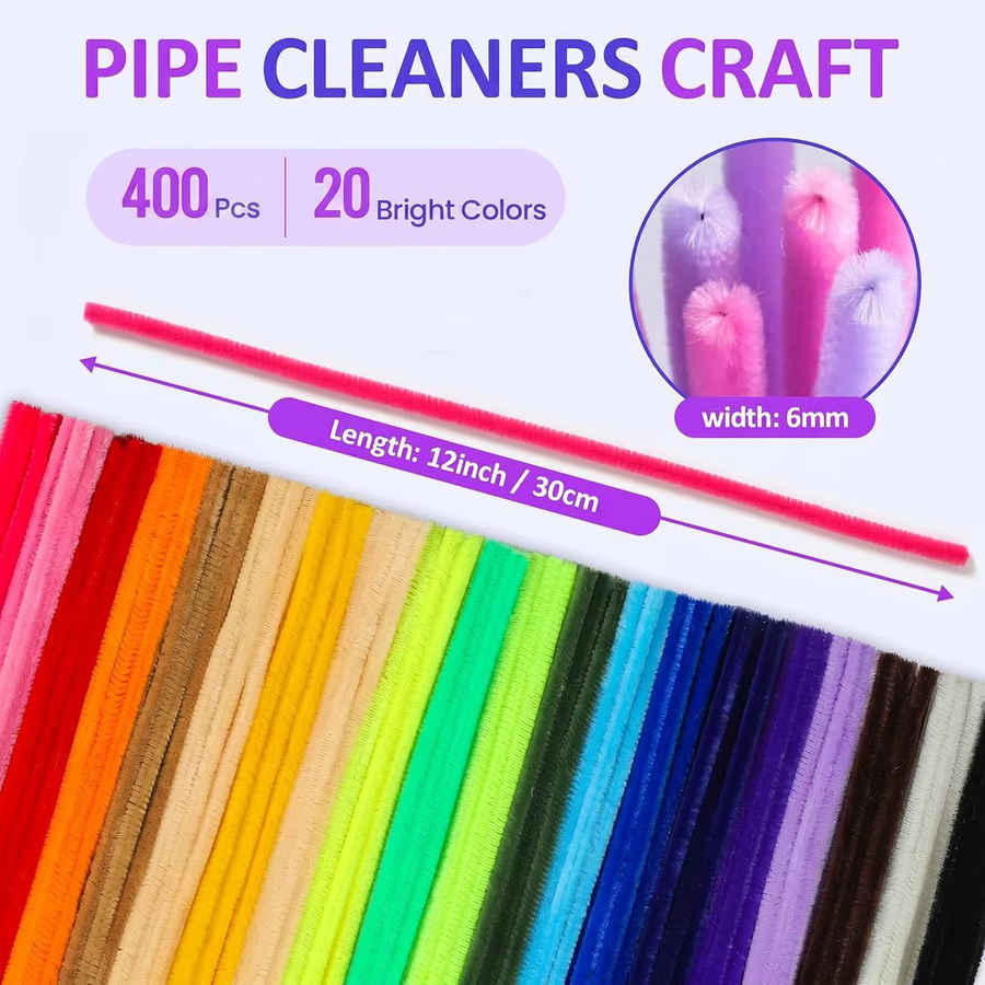 400 Stück Pfeifenreiniger in 20 Farben für kreative Bastelprojekte und DIY Dekorationen, Multicolor - Bild 2