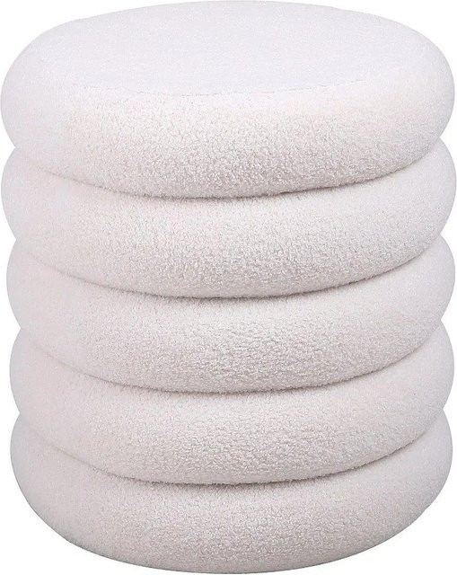 Vente-unique Sitzhocker Ecambi Weiß aus Bouclé-Stoff, Durchmesser: 40 cm - Bild 1
