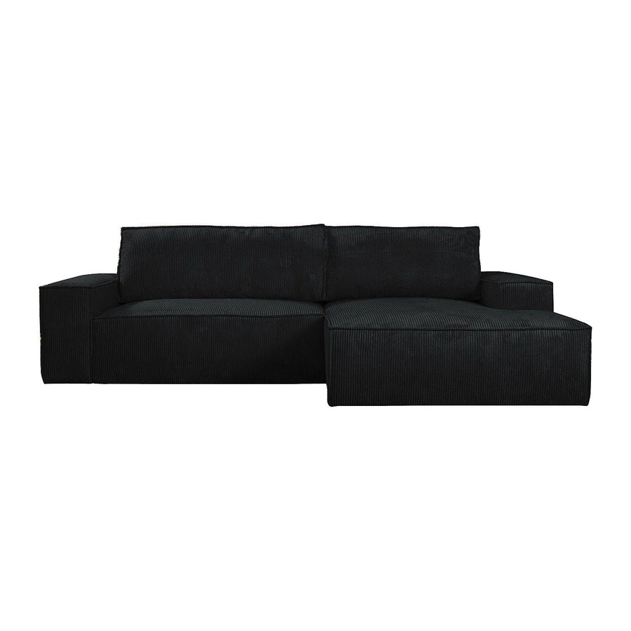 Vente-unique Schlafsofa Amelia in Schwarz mit Cord-Bezug und L-Form - Bild 2