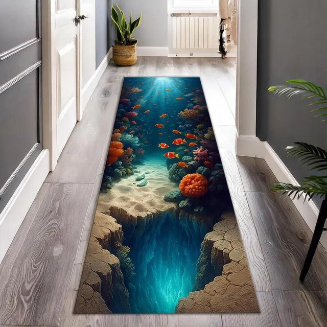 Lodestar 3D Wasserstrom Teppichmatte mit Fels-Illusion in Blau, B/T: 60 x 40 cm - Bild 1