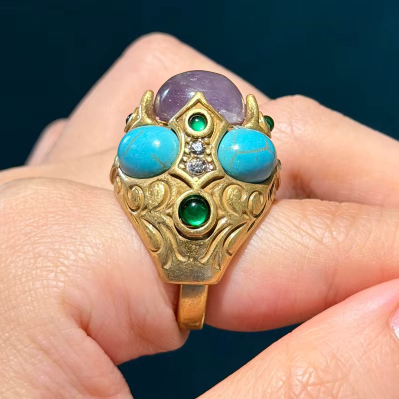 STALAIT Ringe Vintage, Türkis, lila Stein, Kristall, Damen - Bild 4