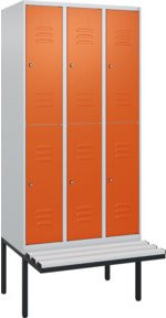 C+P Doppelstock-Spind Classic PLUS Sitzbank mit 3 Abteilen und Zylinderschloss, B/T/H: 212 x 90 x 81,5 cm - Bild 1