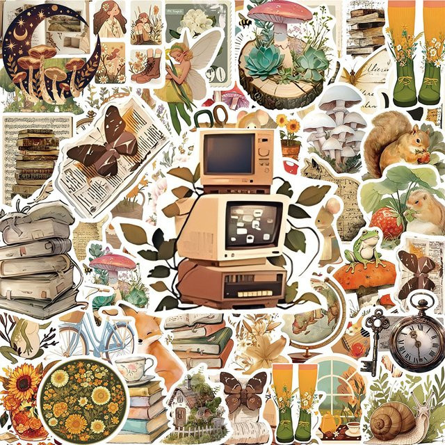 Charile Vintage Kunst Muster Tier Aufkleber, Cartoon, Multicolor, 10-teiliges Set - Bild 1