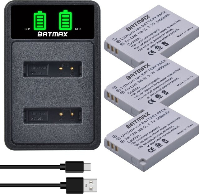 Batmax NB-5L Akku mit LED-Dual-Ladegerät für Canon Powershot S100 SX200 SX210 IS SX230 HS SD790 SD850 SD890 - Bild 1