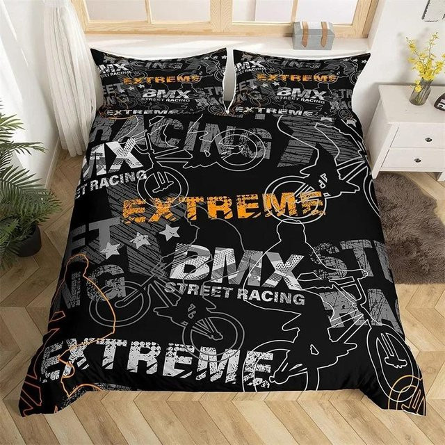 Motocross Bettwäsche-Set aus Mikrofaser mit 3D-Motiv für Jugendliche und Teenager, Farbe: Schwarz, B/H: 240 x 210 cm - Bild 1