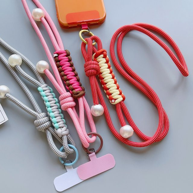 Handgewebter Handy-Lanyard für Damen in Pink, verstellbarer Umhängegurt und Schlüsselanhänger - Bild 1