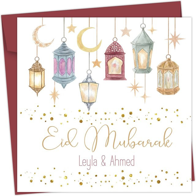 Personalisierte Ramadan-Grußkarte für Muslime, Eid Mubarak Feierkarte, Mehrfarbig - Bild 1