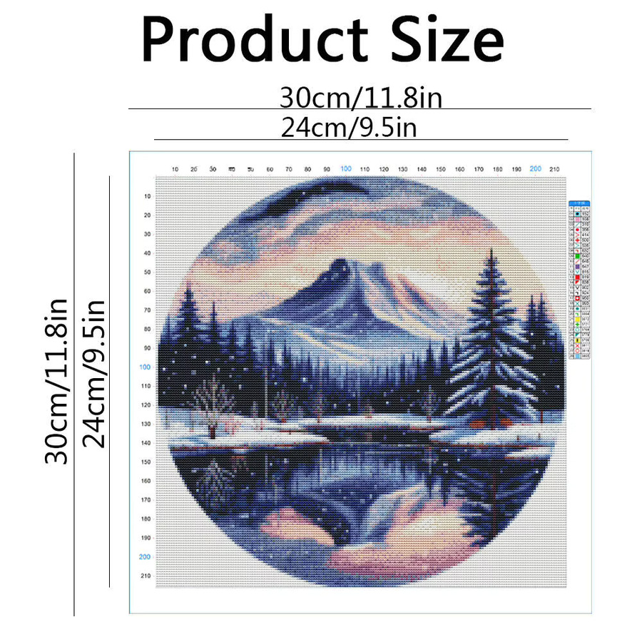 HUACAN Stickerei Set Berglandschaft mit See und Fluss, 11Ct bedruckte Leinwand für Handarbeiten, Mehrfarbig, B/H: 30 x 30 cm - Bild 2