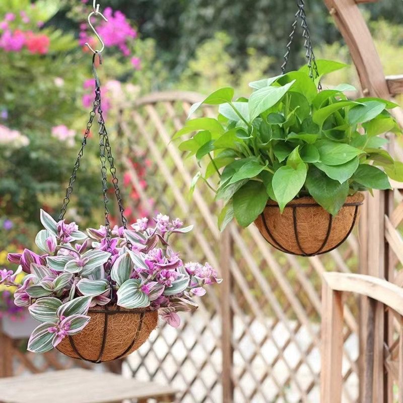 Hängender Blumentopf aus Kokosnuss mit Blumenhalter für die Gartendekoration in Braun - Bild 1