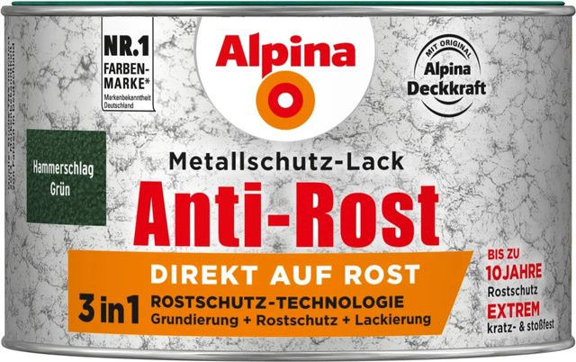 Alpina Metallschutz-Lack Anti-Rost in Grün Hammerschlag, 300 ml - Bild 1