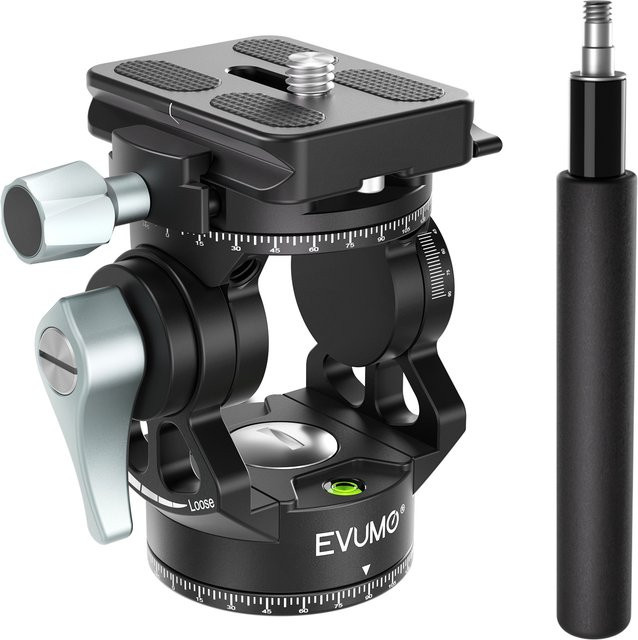 EVUMO H3R Mini-Fluidkopf in Schwarz mit Arca Swiss Q.R.-Platte für Panoramakameras und Videoaufnahmen, maximale Belastbarkeit 4 kg - Bild 1