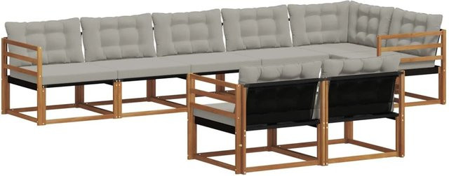 vidaXL Outdoor-Sofagarnitur 8-teilig aus Akazienholz mit Kissen in Natur und Hellgrau - Bild 1