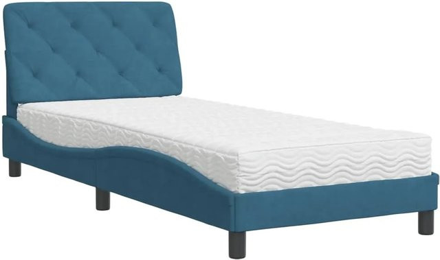 vidaXL Bett mit Matratze aus Samt und Kiefernholz in Blau - Bild 1