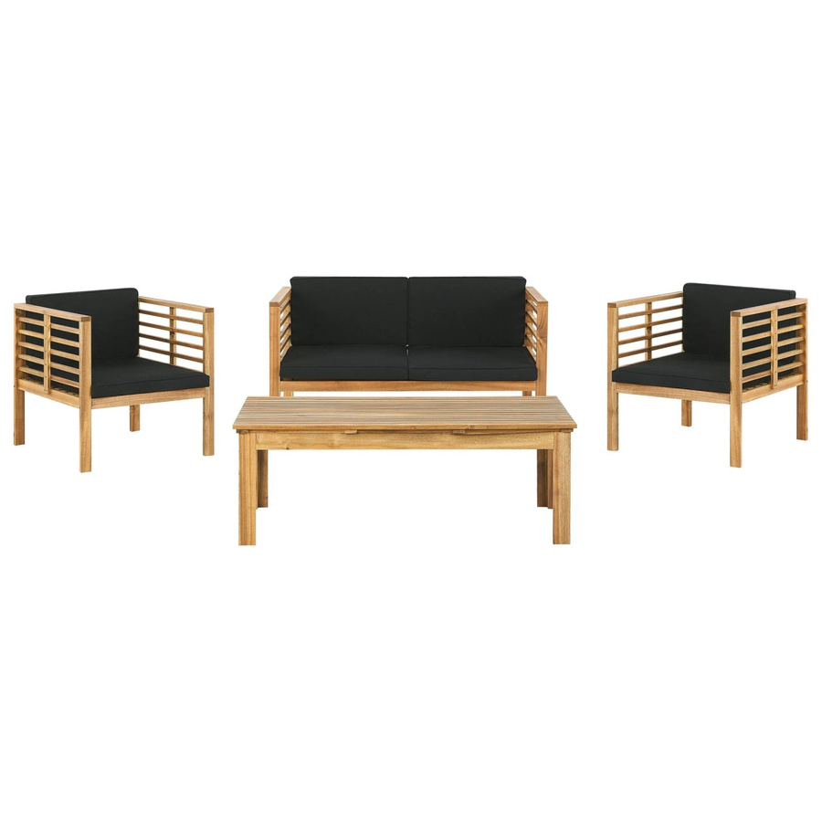Beliani Sitzgruppe PACIFIC aus Akazienholz mit Polsterung und Kissen, Farbe Schwarz/Beige, B/T/H: 130 x 70 x 70 cm - Bild 2