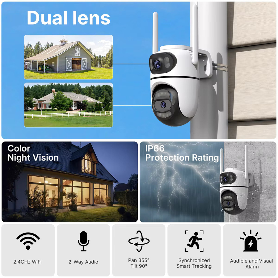 WONSDAR WIFI IP Kamera Outdoor mit Auto Tracking, Smart Nachtsicht, Zwei-Wege-Audio und Alarmfunktion in Weiß - Bild 2
