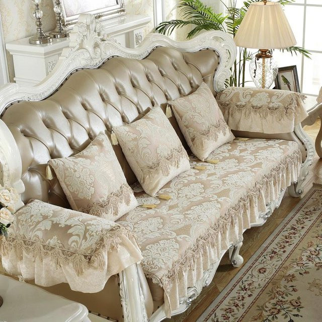 BC-Warm Home Sofa-Schonbezug aus Jacquard-Chenille in Beige mit Armlehnenbezug und rutschfester Spitze für 2- bis 4-Sitzer, Breite: 30 cm, Tiefe: 60 cm - Bild 1