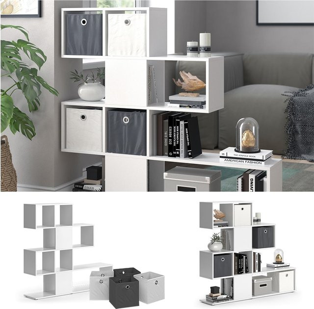 Vicco Raumteiler Hylda Standregal in Weiß mit 4 Faltboxen, B: 124,4 cm, H: 113 cm - Bild 1