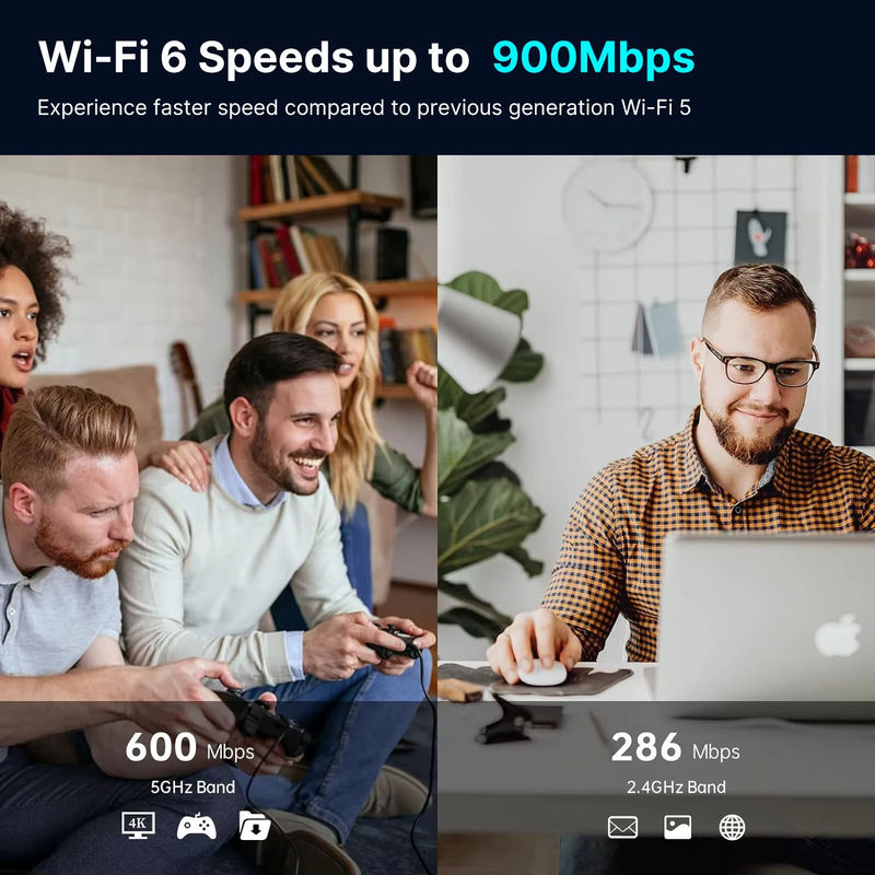 Kebidu WiFi 6 AX900 USB-Adapter mit Bluetooth 5.3, Dual-Band 2,4 GHz & 5 GHz, Schwarz - Bild 3