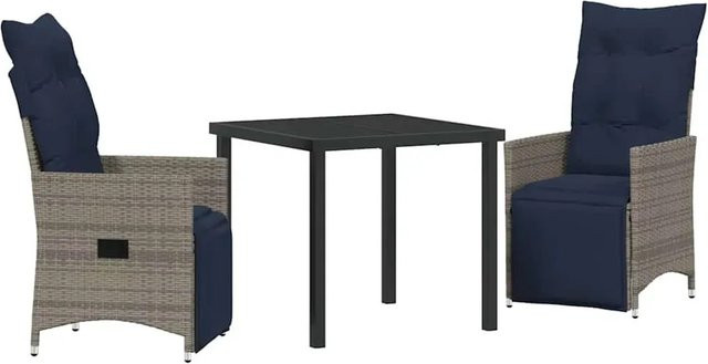 vidaXL Garten Essgruppe 3-teilig aus Poly-Rattan und Stahl in Grau - Bild 1