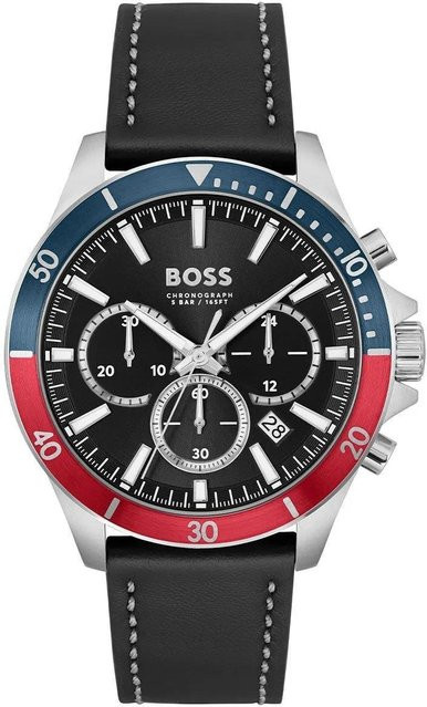 Hugo Boss Chronograph, Quarz, Edelstahl, 45 mm, Leder, Schwarz, Herren - Bild 1