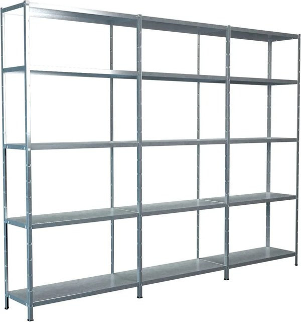 SCHULTE REGALWELT Steck-Regalsystem aus Metall mit Grundregal und 2 Anbauregalen, verzinkt, silberfarben, B/T/H: 320 x 35 x 200 cm - Bild 1