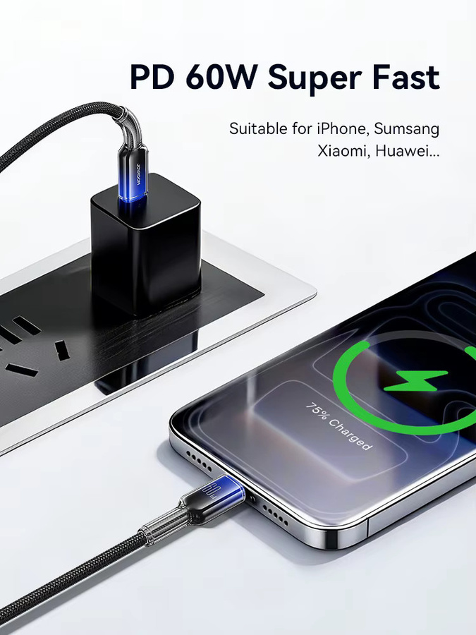 Joyroom USB C Schnellladedatenkabel 100 W in Weiß für iPhone 16/15, Huawei, Samsung, Xiaomi und MacBook Pro - Bild 3
