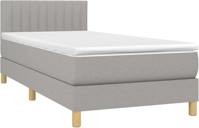 vidaXL Boxspringbett mit Matratze und LED-Unterbettbeleuchtung in Hellgrau und Weiß, Hybrid-Konstruktion mit Taschenfederkern und USB-Ladeanschluss, B/T/H: 100 x 200 x 78 cm - Bild 1