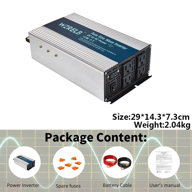 Solar-Wechselrichter mit reiner Sinuswelle, 2500 W Spannungswandler für 12 V/24 V/36 V/48 V DC auf 110 V/130 V/220 V/230 V/240 V AC, Farbe: Silber - Bild 3