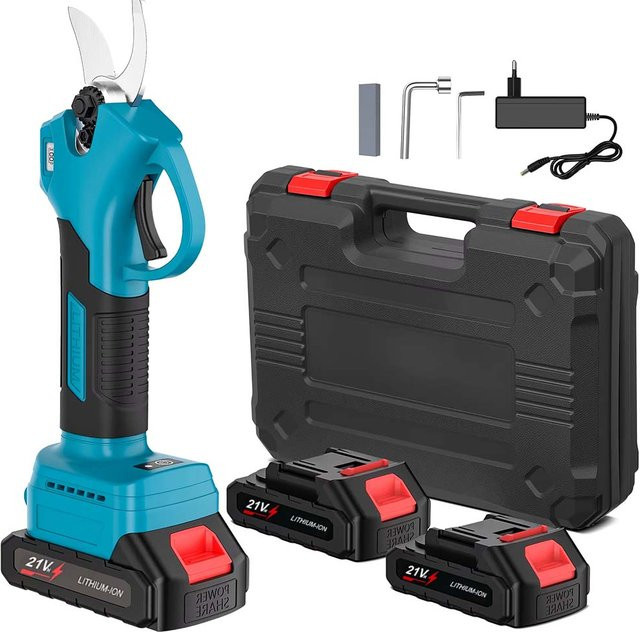 OWJHE Kabelloser elektrischer Astschneider 800W in Blau mit 2 Stück 21V Akku und 25mm Schneidkapazität - Bild 1