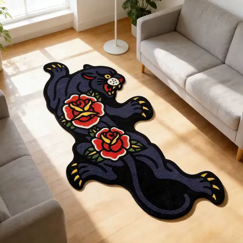 VIKAMA Teppich mit Rosen-Tiger-Design in Multicolour für Wohnzimmer und Schlafzimmer - Bild 2
