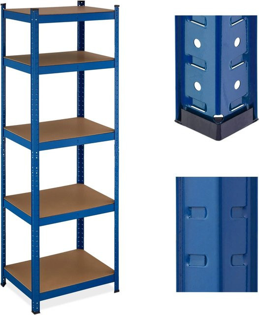 Relaxdays Schwerlastregal aus Stahl und MDF in Blau mit 5 verstellbaren Ebenen, H x B x T: 180 x 60 x 45 cm - Bild 1