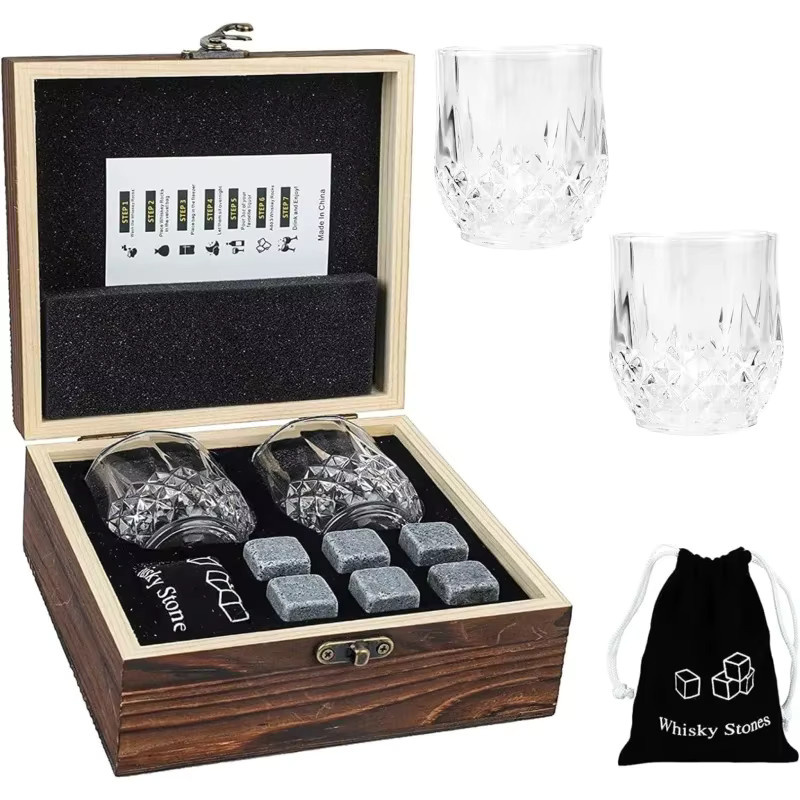 JUSTINLAU Whiskey-Set mit Granit-Whiskey-Steinen und Glas-Tumbler in einer Holzbox, transparent - Bild 2