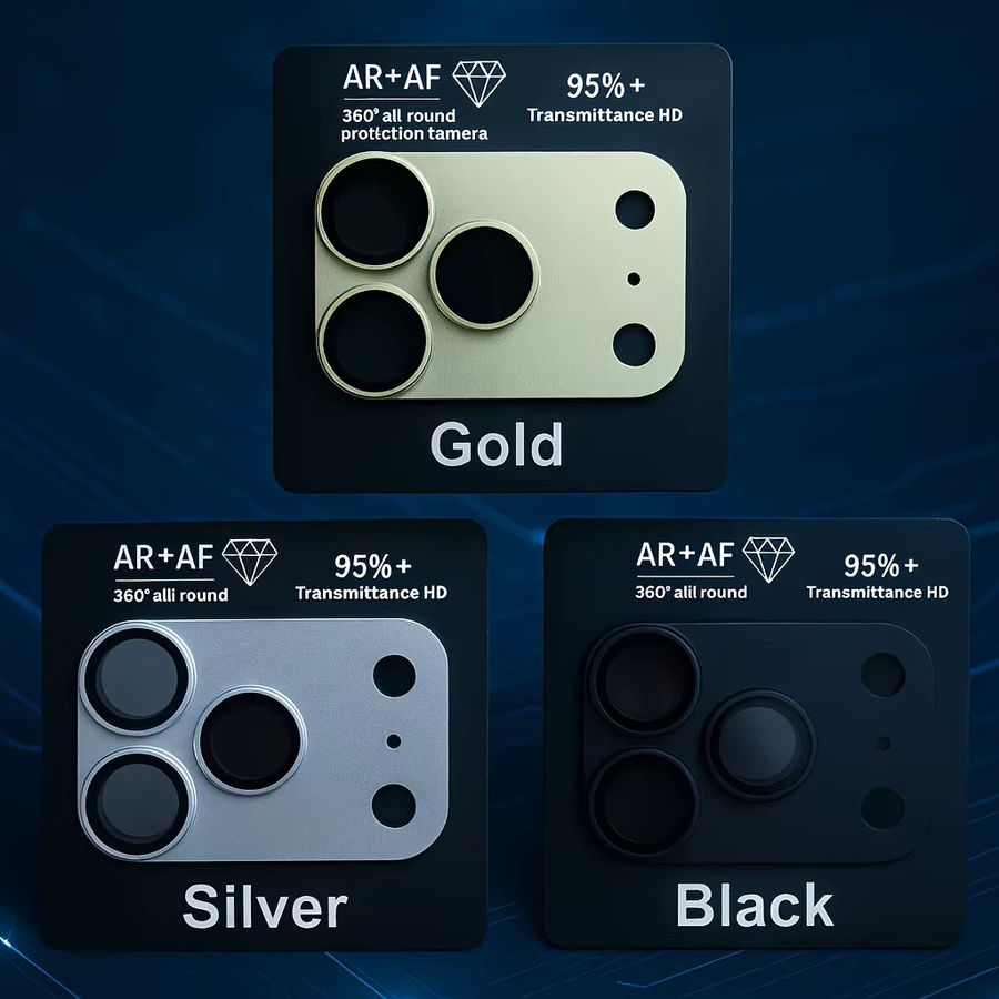 AR+AF HD Kamera-Schutzfolie für 17 Pro Max Pro mit Aluminium-Metallring in Schwarz, kratzfester Vollschutz aus gehärtetem Glas - Bild 3