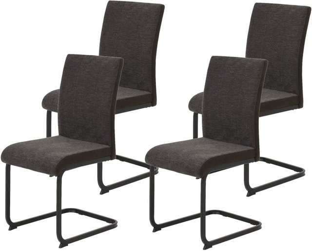 4er Set Stühle Hela in Braun und Schwarz aus Webstoff und Metall mit Freischwinger-Gestell, B/T/H: 43 x 52 x 92 cm - Bild 1