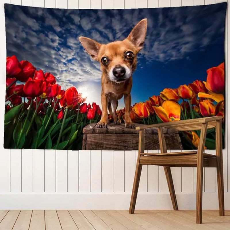 Super Six Wandbehang mit Tier- und Blumenmotiv, mehrfarbig, Textil-Wanddekoration im minimalistischen Design, B/H: 95 x 70 cm - Bild 1