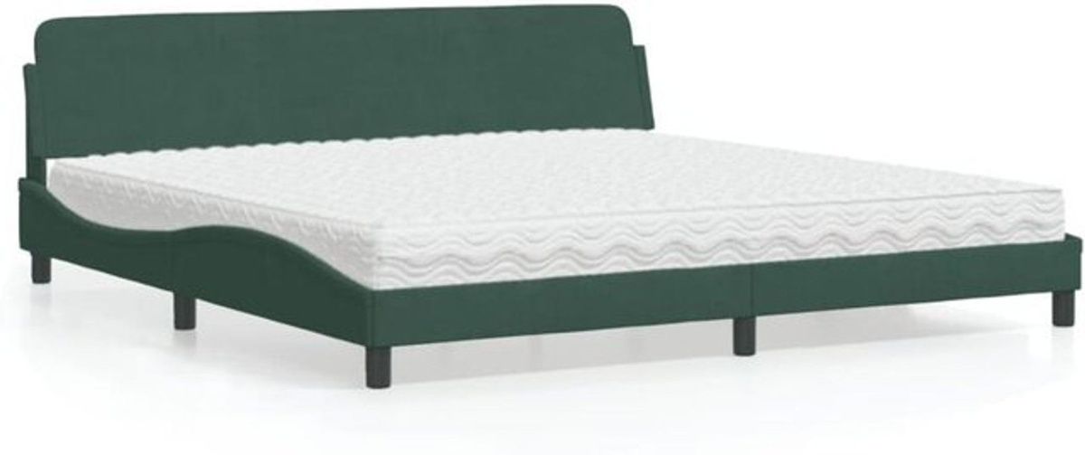 Polsterbett Dover von Vidaxl mit Matratze in Dunkelgrün und Weiß, modernes Design aus Samt und Metall, B/T: 200 x 200 cm - Bild 1