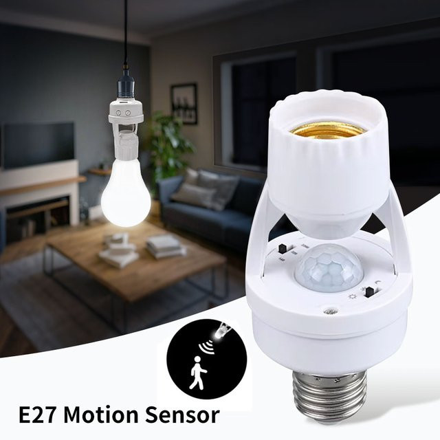 GGBEE Intelligenter LED-Glühbirnen-Schalter mit PIR-Bewegungssensor, E27 E26 Lampensockel Adapter Konverter in Weiß, Einstellbarer Detektor für AC 85-265V - Bild 1