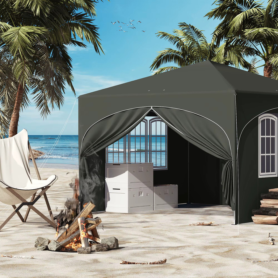 Eugad Pavillon-Zelt Grau mit 4 Seitenwänden und Tragetasche, B/T: 300 x 300 cm, Höhe: 260 cm - Bild 2