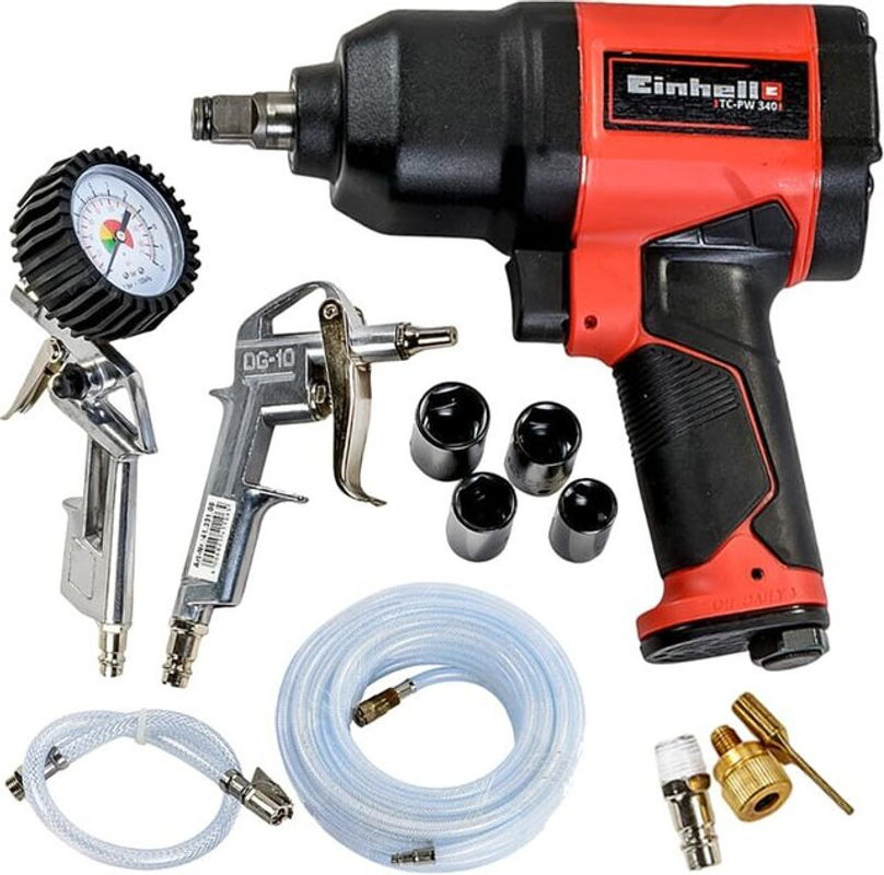 Einhell Druckluft-Schlagschrauber TC-PW 340 mit 10-teiligem Zubehör-Set in Schwarz-Rot - Bild 2