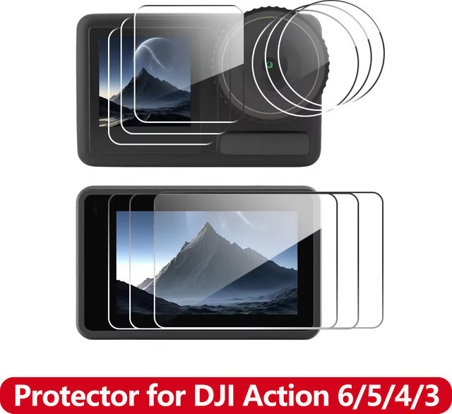 EXSKOF Schutzfolien Set aus gehärtetem Glas für DJI Osmo Action 6, 5 PRO, 4 und 3, Transparent, 9H Kratzschutz für Display und Linse - Bild 1